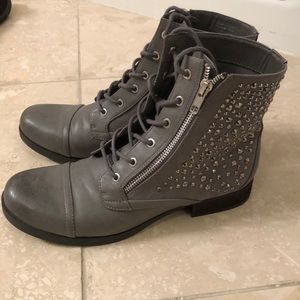 Gray sparkle combat boots